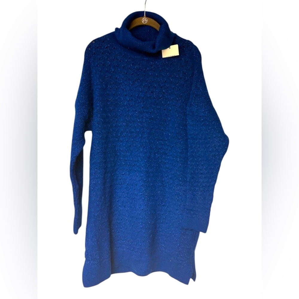Koton Blue Metallic Knit Turtleneck Sweater Tunic Women’s Medium
